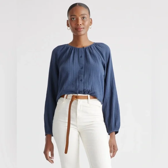 Quince 100% Organic Cotton Gauze Peasant Blouse; White; Medium - Picture 7 of 10